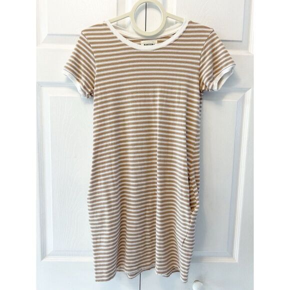 Nation LTD Olivia Pocket T-Shirt Dress Tan White Size X-Small XS - Picture 2 of 9